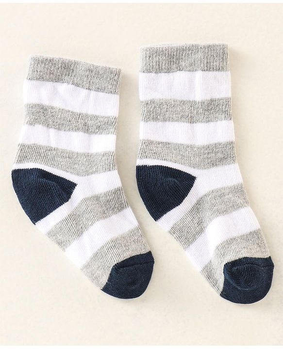 Cute Walk by Babyhug Anti Bacterial Ankle Length Non Terry Socks Strips Pack of 7  - Red Blue & White