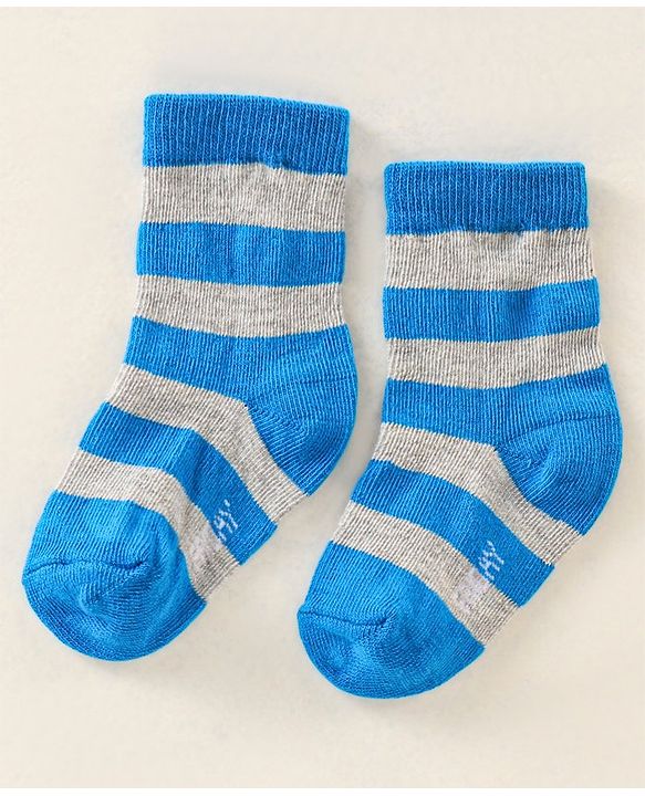 Cute Walk by Babyhug Anti Bacterial Ankle Length Non Terry Socks Strips Pack of 7  - Red Blue & White