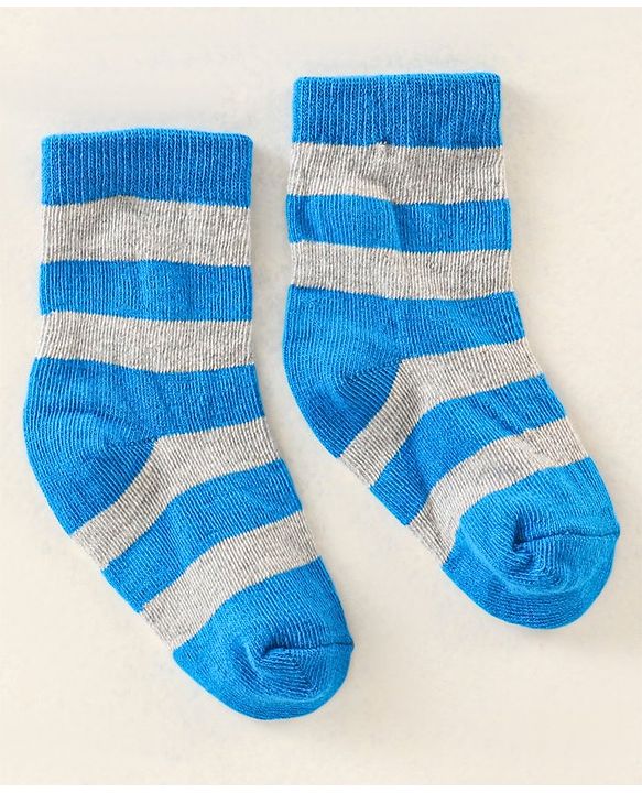 Cute Walk by Babyhug Anti Bacterial Ankle Length Non Terry Socks Strips Pack of 7  - Red Blue & White