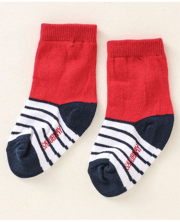 Cute Walk by Babyhug Anti Bacterial Ankle Length Non Terry Socks Strips Pack of 7  - Red Blue & White