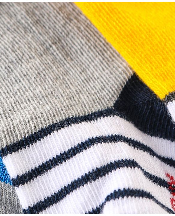 Cute Walk by Babyhug Anti Bacterial Ankle Length Non Terry Socks Strips Pack of 7  - Red Blue & White