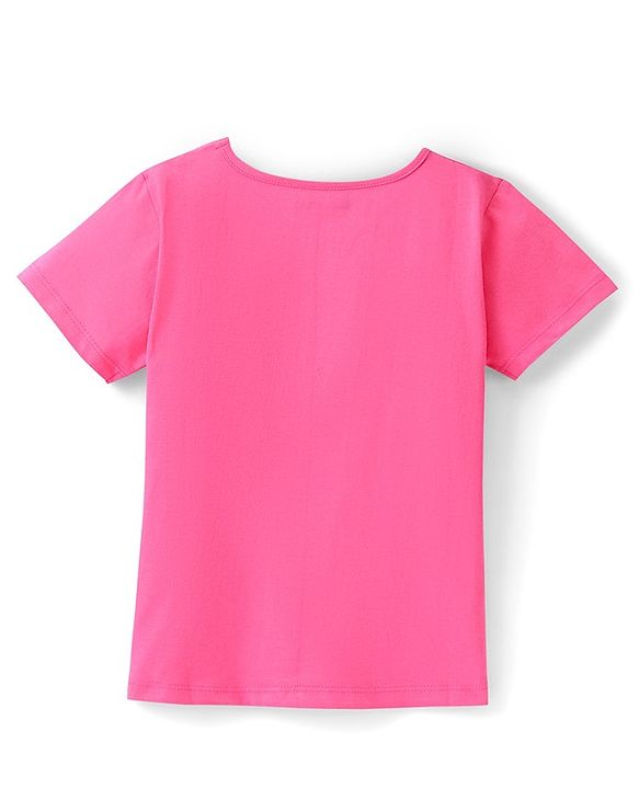 Pinekids Biowashed Cotton Knit Half Sleeve T-Shirt With Butterfly Print - Pink