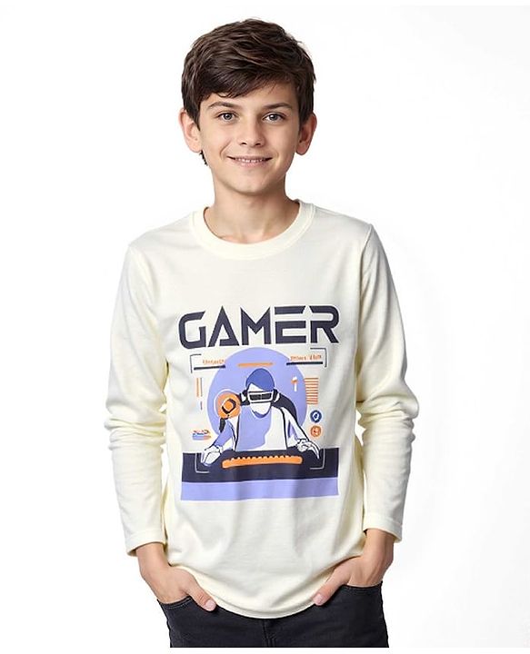 Pine Kids Cotton T-Shirt Gamer Print - Aspen Gold