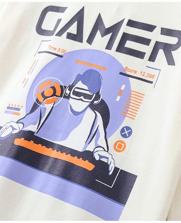 Pine Kids Cotton T-Shirt Gamer Print - Aspen Gold