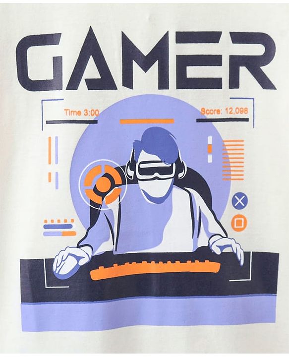 Pine Kids Cotton T-Shirt Gamer Print - Aspen Gold