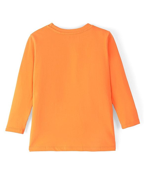 Pine Kids 100% Cotton Full Sleeves Round Neck Biowashed Text Printed T-Shirt - Orange