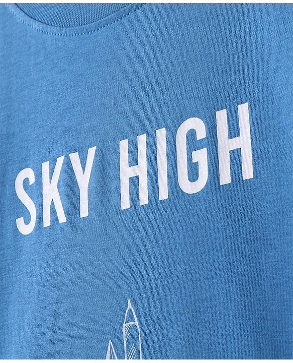 Pine Kids 100% Cotton Knit Full Sleeves Bio Washed T-Shirt Skyscrapers Print -  Blue Aster