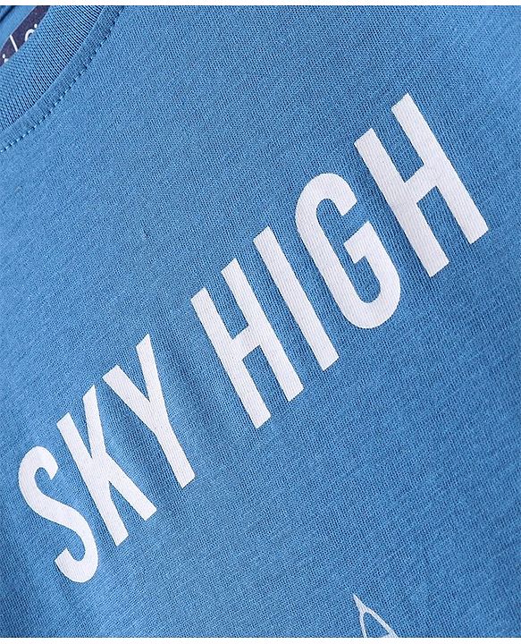 Pine Kids 100% Cotton Knit Full Sleeves Bio Washed T-Shirt Skyscrapers Print -  Blue Aster