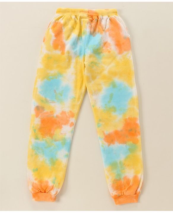 Babyhug 100% Cotton Full Sleeves Hooded T-Shirt & Lounge Pant Set Abstract Print- Blue Yellow & Orange