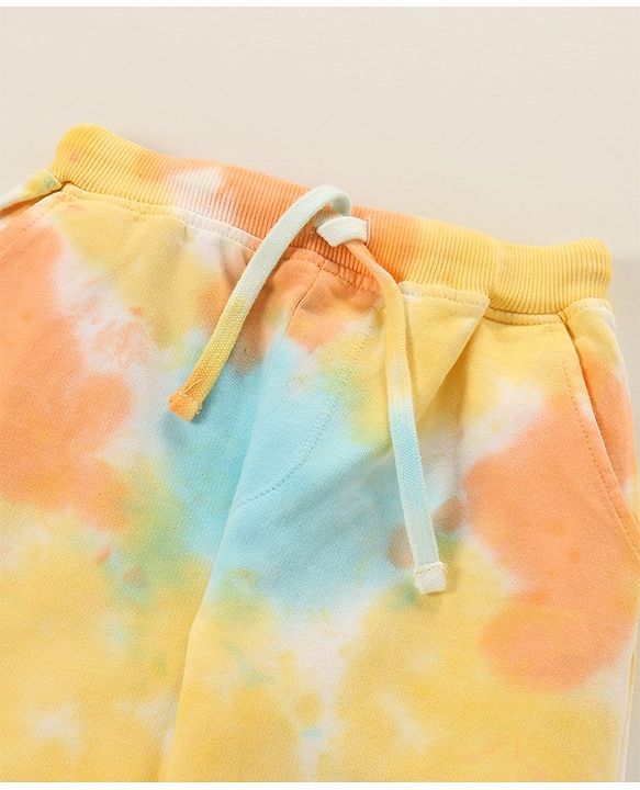 Babyhug 100% Cotton Full Sleeves Hooded T-Shirt & Lounge Pant Set Abstract Print- Blue Yellow & Orange