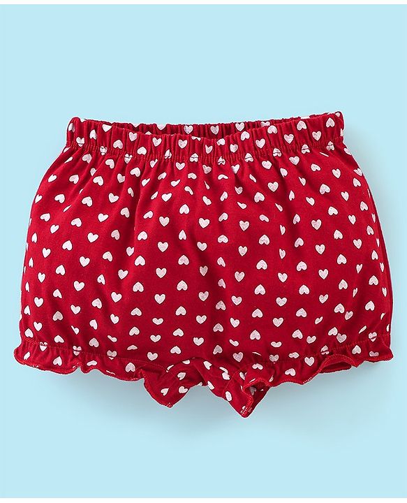 Babyhug 100% Cotton Bloomers Heart Print Pack of 3 - White Red & Blue