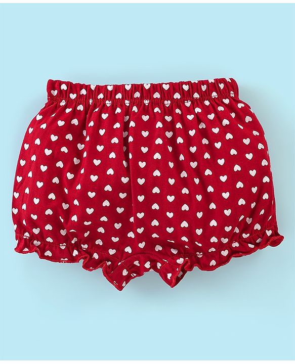 Babyhug 100% Cotton Bloomers Heart Print Pack of 3 - White Red & Blue
