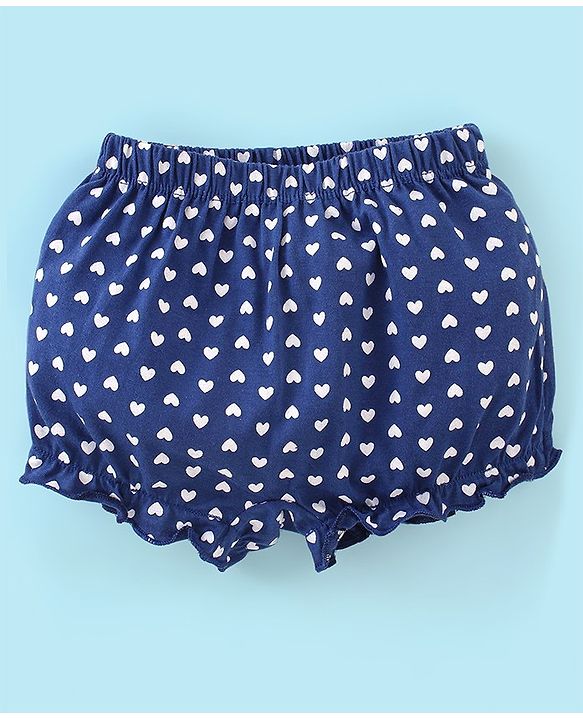 Babyhug 100% Cotton Bloomers Heart Print Pack of 3 - White Red & Blue
