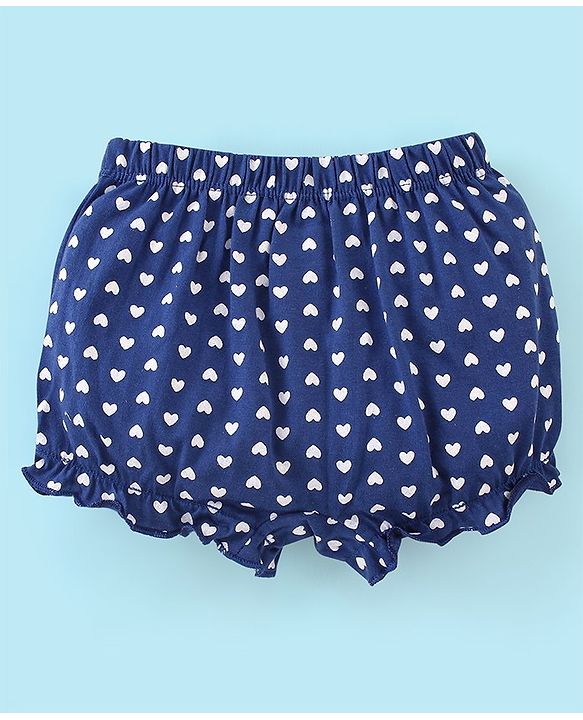 Babyhug 100% Cotton Bloomers Heart Print Pack of 3 - White Red & Blue