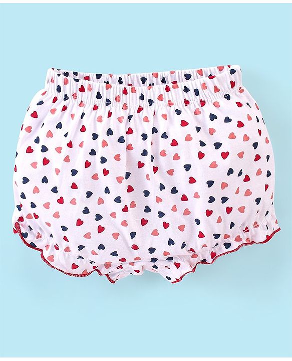 Babyhug 100% Cotton Bloomers Heart Print Pack of 3 - White Red & Blue