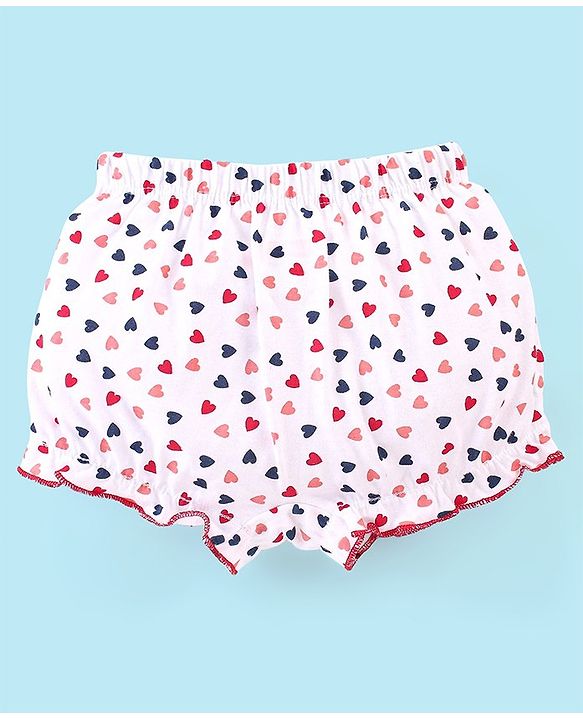 Babyhug 100% Cotton Bloomers Heart Print Pack of 3 - White Red & Blue