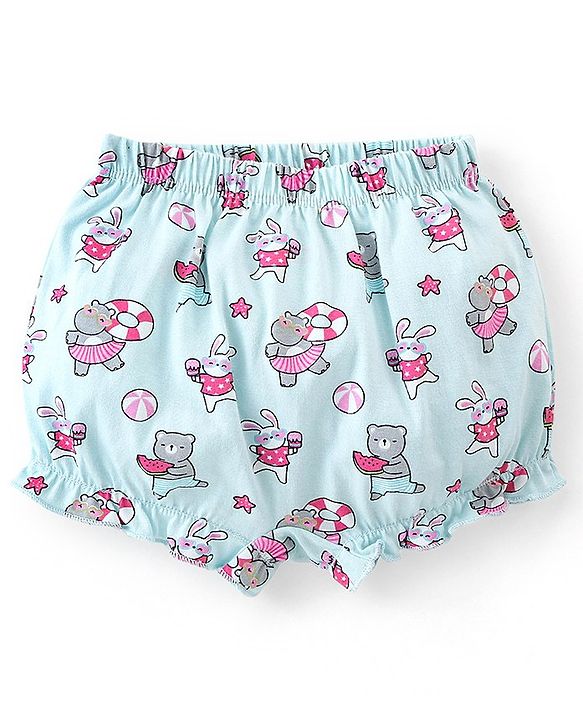 Babyhug 100% Cotton Bloomer Hippo Print Pack of 3 - Pink Blue & Yellow