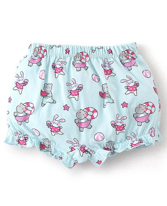 Babyhug 100% Cotton Bloomer Hippo Print Pack of 3 - Pink Blue & Yellow