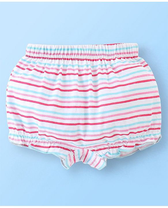 Babyhug Single Jersey Striped & Floral Printed Bloomer Pack of 3 - Blue & Pink