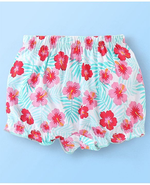 Babyhug Single Jersey Striped & Floral Printed Bloomer Pack of 3 - Blue & Pink