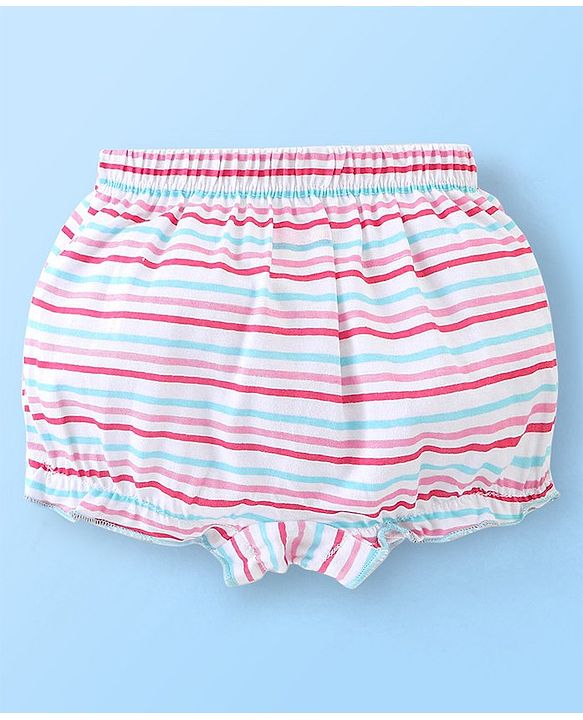 Babyhug Single Jersey Striped & Floral Printed Bloomer Pack of 3 - Blue & Pink