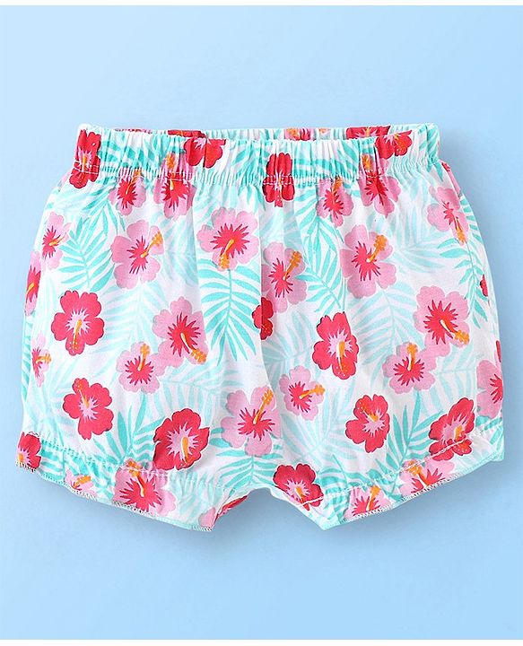 Babyhug Single Jersey Striped & Floral Printed Bloomer Pack of 3 - Blue & Pink