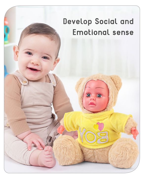 Babyhug Sitting Doll with T-Shirt Yellow - Height 22.5 cm