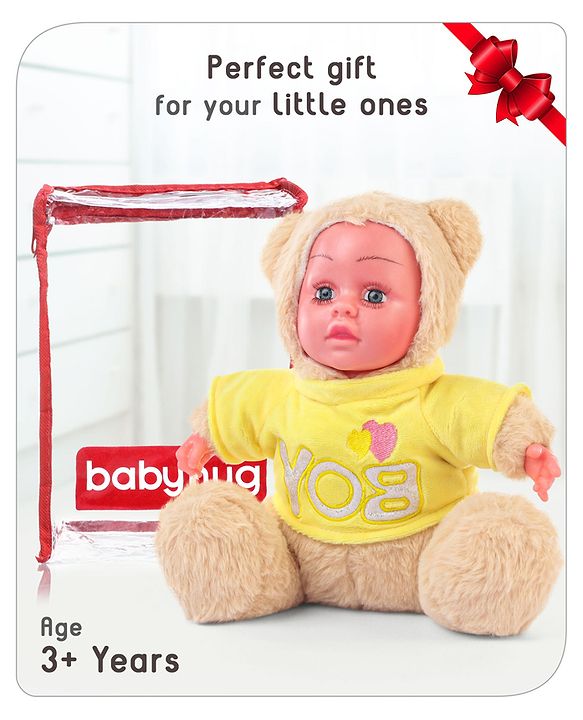 Babyhug Sitting Doll with T-Shirt Yellow - Height 22.5 cm