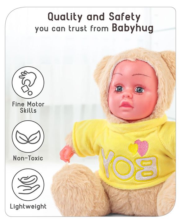 Babyhug Sitting Doll with T-Shirt Yellow - Height 22.5 cm