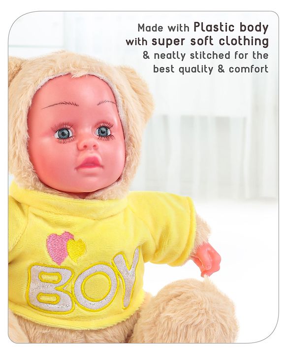 Babyhug Sitting Doll with T-Shirt Yellow - Height 22.5 cm