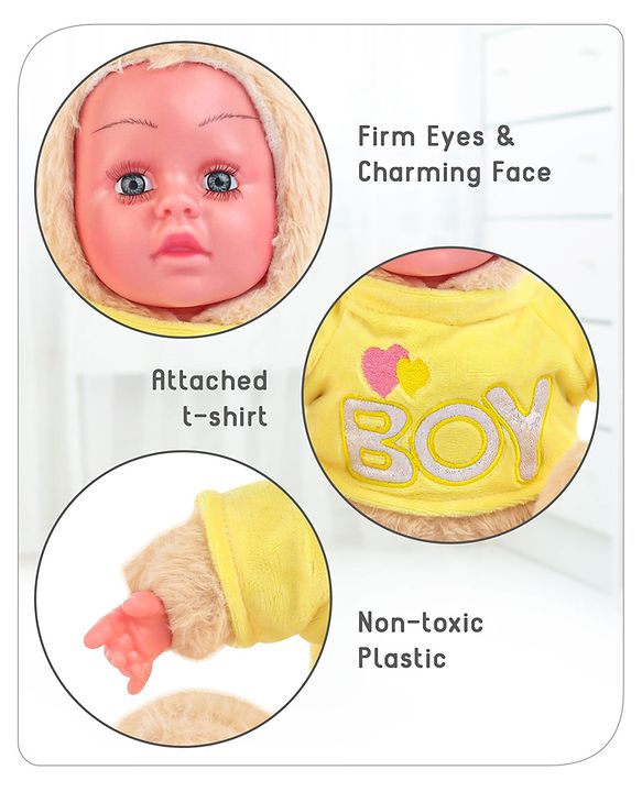 Babyhug Sitting Doll with T-Shirt Yellow - Height 22.5 cm