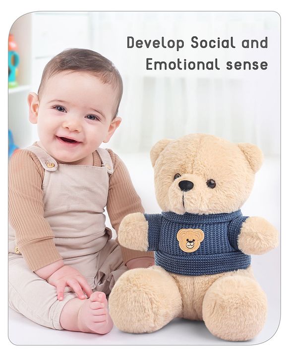 Babyhug Teddy Bear Soft Toy in Woollen T-Shirt Height 24 cm (Design May Vary)