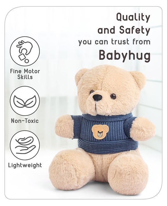 Babyhug Teddy Bear Soft Toy in Woollen T-Shirt Height 24 cm (Design May Vary)