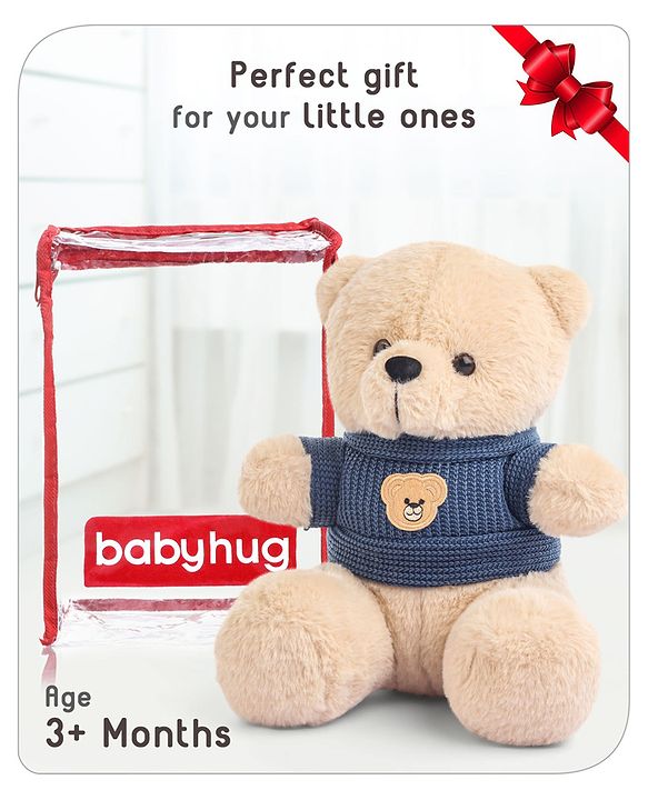 Babyhug Teddy Bear Soft Toy in Woollen T-Shirt Height 24 cm (Design May Vary)