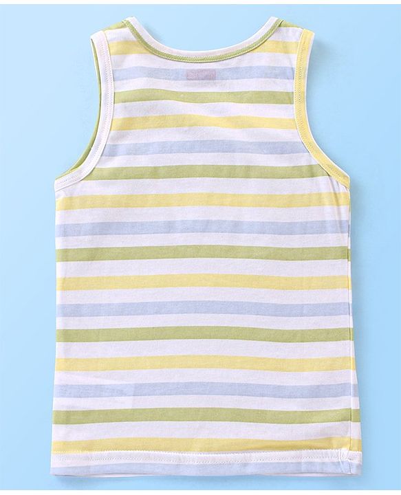 Babyhug 100% Cotton Sleeveless Sando Striped & Dino Print Pack of 3 - Yellow White & Green