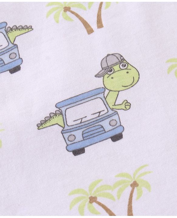 Babyhug 100% Cotton Sleeveless Sando Striped & Dino Print Pack of 3 - Yellow White & Green