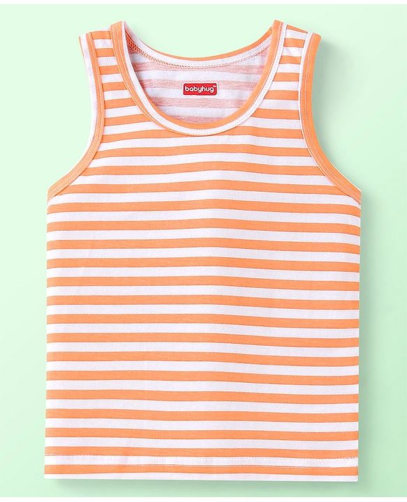Babyhug 100% Cotton Knit Sleeveless Striped & Fish Printed Sando Pack of 3 - Multicolour