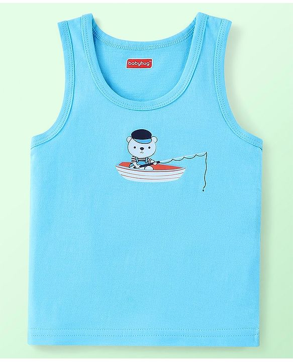 Babyhug 100% Cotton Knit Sleeveless Striped & Fish Printed Sando Pack of 3 - Multicolour