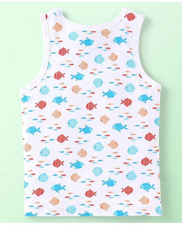 Babyhug 100% Cotton Knit Sleeveless Striped & Fish Printed Sando Pack of 3 - Multicolour