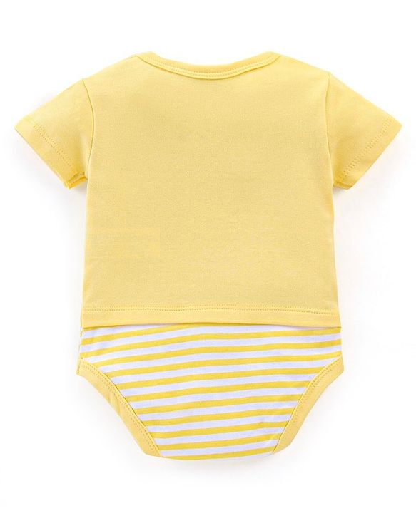 Babyhug 100% Cotton Knit Half Sleeves Onesies Pack of 3 Teddy Print - Orange Blue & Yellow