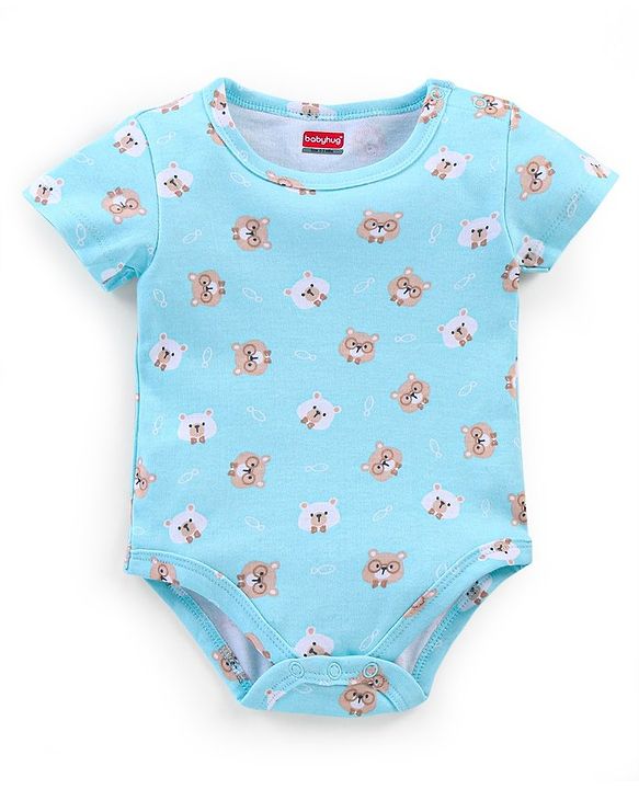 Babyhug 100% Cotton Knit Half Sleeves Onesies Pack of 3 Teddy Print - Orange Blue & Yellow