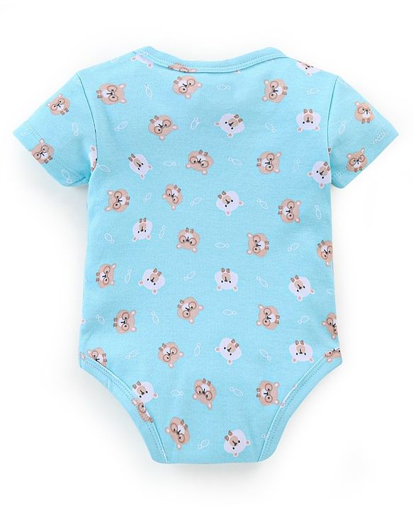 Babyhug 100% Cotton Knit Half Sleeves Onesies Pack of 3 Teddy Print - Orange Blue & Yellow