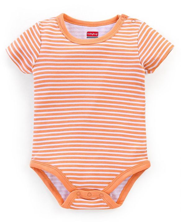 Babyhug 100% Cotton Knit Half Sleeves Onesies Pack of 3 Teddy Print - Orange Blue & Yellow