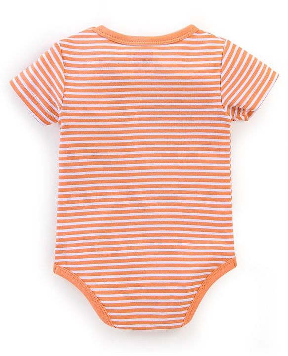 Babyhug 100% Cotton Knit Half Sleeves Onesies Pack of 3 Teddy Print - Orange Blue & Yellow