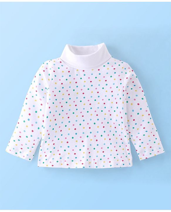 Babyhug Twill Floral Embroidered Frock with Full Sleeves Polka Dots Printed Inner Tee - Pink