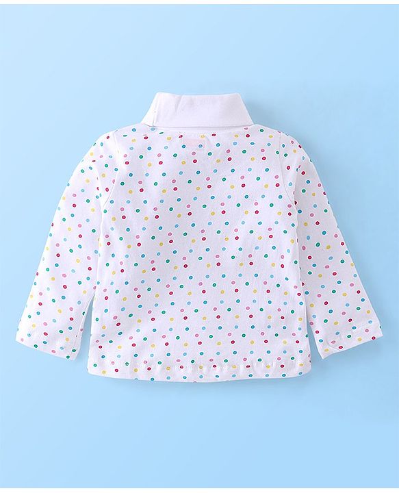 Babyhug Twill Floral Embroidered Frock with Full Sleeves Polka Dots Printed Inner Tee - Pink