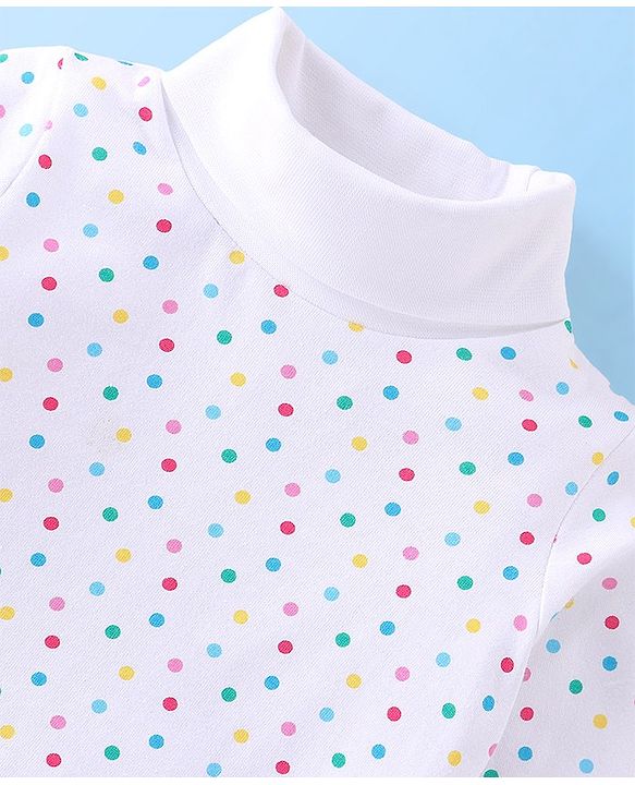 Babyhug Twill Floral Embroidered Frock with Full Sleeves Polka Dots Printed Inner Tee - Pink