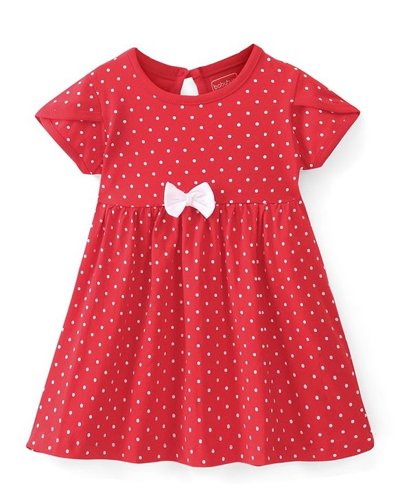 Babyhug Cotton Knit Half Sleeves Frocks with Floral Print & Striped Pack of 2 - Red