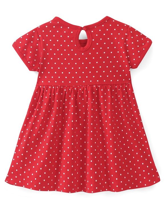 Babyhug Cotton Knit Half Sleeves Frocks with Floral Print & Striped Pack of 2 - Red