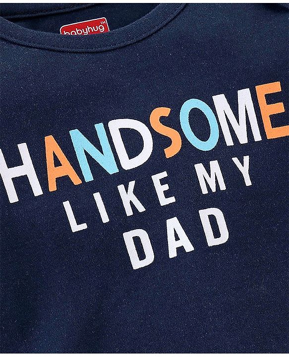 Babyhug Cotton Knit Full Sleeves Footed Sleepsuit with Text Print - Navy Blue